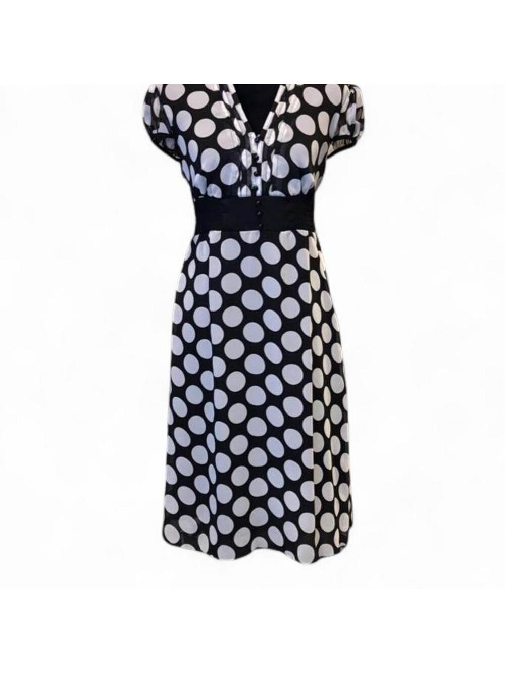 90s Polka Dot Midi Dress – Retro Rockabilly Pinup Medium/Large
